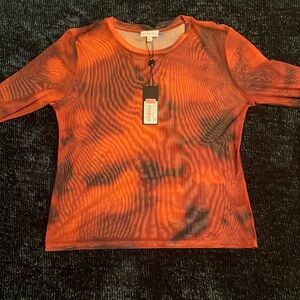 Gianna Bini Orange and Black Sheer Top